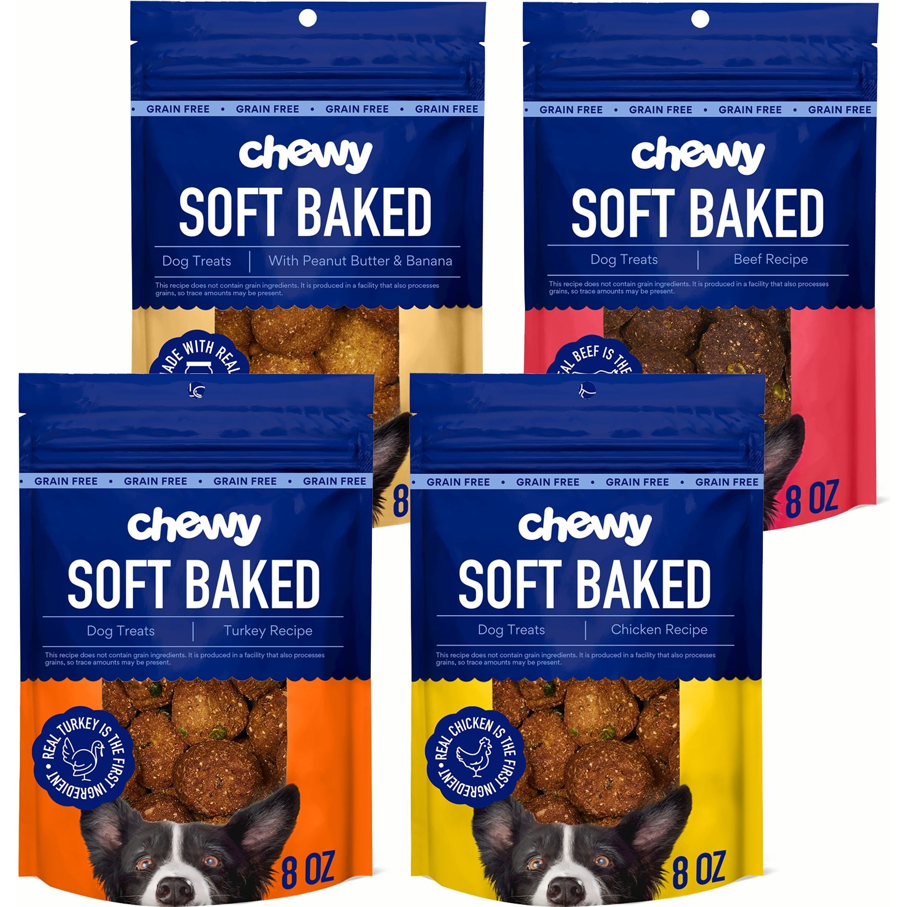 Variety Pack - Chewy Made Grain-Free Soft-Baked Dog Treats: Peanut Butter & Banana, Beef, Turkey & Chicken Recipes (FORMERLY AMERICAN JOURNEY)