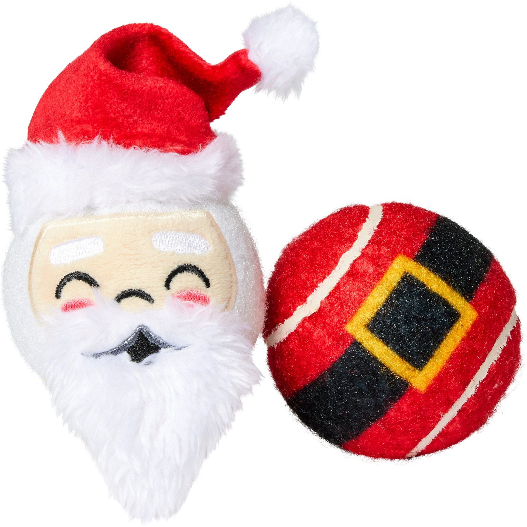 Frisco Holiday Festive Fetch Santa Squeaky Tennis Ball Dog Toy, 2 count
