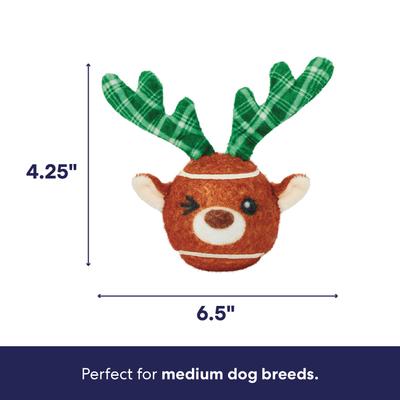 Show full view: Frisco Holiday Festive Fetch Squeaky Tennis Ball Dog Toy, Reindeer, Medium, 1 count slide 2 of 7