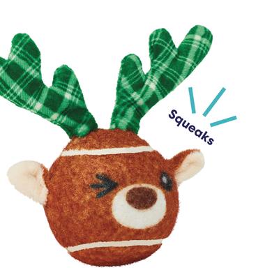 Show full view: Frisco Holiday Festive Fetch Squeaky Tennis Ball Dog Toy, Reindeer, Medium, 1 count slide 3 of 7