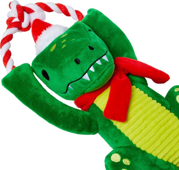 Show full view: Frisco Holiday Plush with Rope Squeaky Dog Toy, Dinosaur, Medium/Large slide 4 of 11
