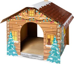 Frisco Holiday Festive Cabin Cardboard Cat House with Silvervine & Catnip
