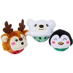 Frisco Holiday Reindeer, Penguin & Polar Bear Plastic Ball Cat Toy with Compressed Catnip, 3 count