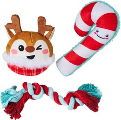 Frisco Holiday Reindeer & Candy Cane Plush & Rope Variety Pack Dog Toy, Small, 3 count slide 1 of 7