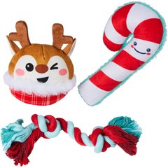 Frisco Holiday Reindeer & Candy Cane Plush & Rope Variety Pack Dog Toy, Small, 3 count