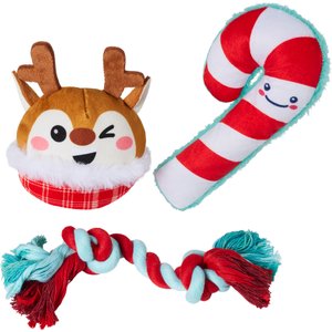 Frisco Holiday Reindeer & Candy Cane Plush & Rope Variety Pack Dog Toy, Small, 3 count