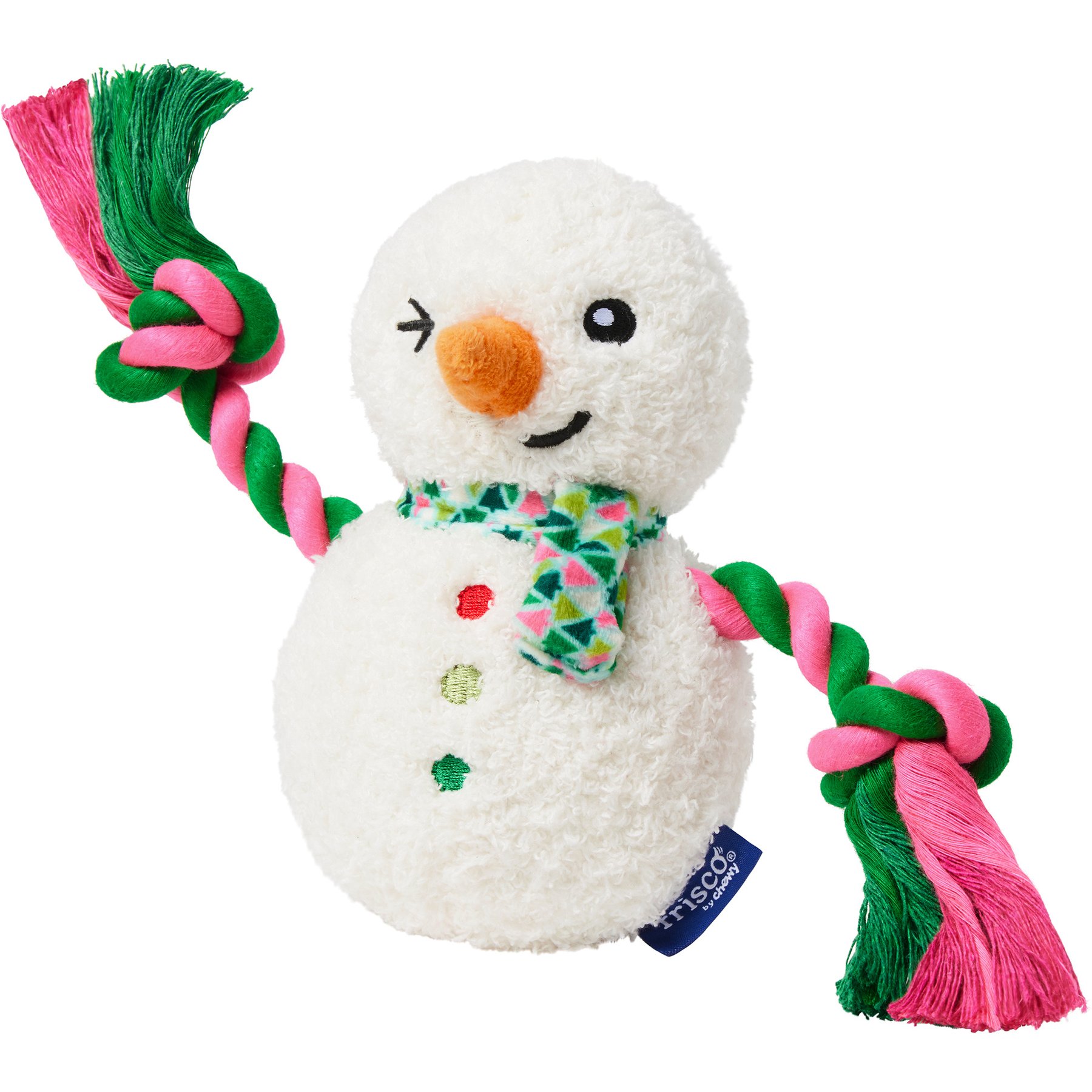 Frisco Holiday Snowman Plush with Rope Squeaky Dog Toy, Medium