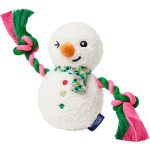 Frisco Holiday Snowman Plush with Rope Squeaky Dog Toy, Medium