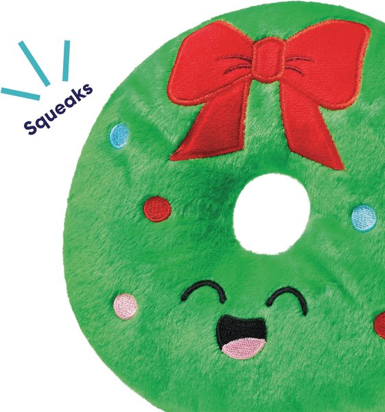 Show full view: Frisco Holiday Wreath Plush Squeaky Dog Toy, Medium/Large slide 3 of 8