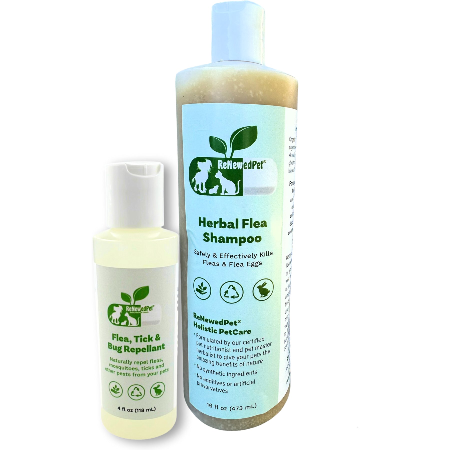 RenewedPet Flea-X Kit Flea Shampoo & Tick Repllant for Dogs & Cats, 2 count, 16-fl oz bottle & 4-fl oz bottle
