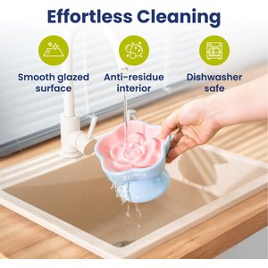 PawsPik Raised Ceramic Slow Feeder Dog & Cat Food Bowl, Rose Pink