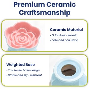 PawsPik Raised Ceramic Slow Feeder Dog & Cat Food Bowl, Rose Pink