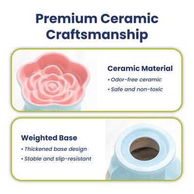 Show full view: PawsPik Raised Ceramic Slow Feeder Dog & Cat Food Bowl, Rose Pink slide 8 of 11