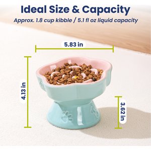 PawsPik Raised Ceramic Slow Feeder Dog & Cat Food Bowl, Rose Pink
