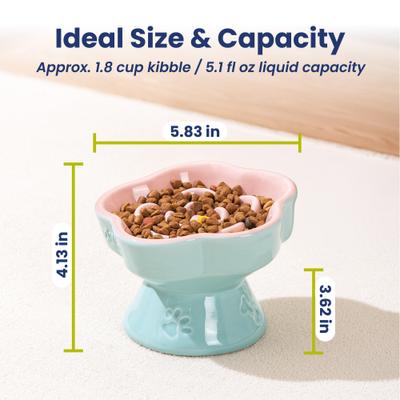 Show full view: PawsPik Raised Ceramic Slow Feeder Dog & Cat Food Bowl, Rose Pink slide 9 of 11