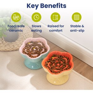 PawsPik Raised Ceramic Slow Feeder Dog & Cat Food Bowl, Rose Pink