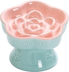 PawsPik Raised Ceramic Slow Feeder Dog & Cat Food Bowl, Rose Pink