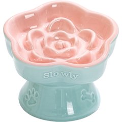 PawsPik Raised Ceramic Slow Feeder Dog & Cat Food Bowl, Rose Pink