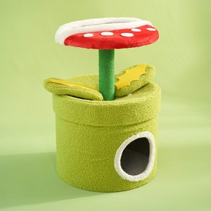 FairyLand Venus Flytrap 23.6-in Fleece Cat Cave Tower, Green/Red