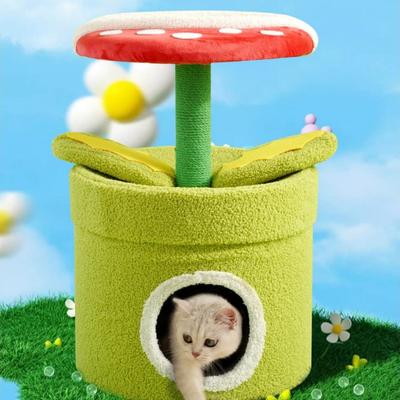 Show full view: Fairela Venus Flytrap 23.6-in Fleece Cat Cave Tower, Green/Red slide 5 of 9