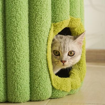 Show full view: Fairela Cactus 12.8-in Fleece Sisal Barrel Cat Condo, Green/Yellow slide 5 of 10