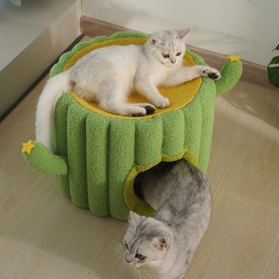 Show full view: Fairela Cactus 12.8-in Fleece Sisal Barrel Cat Condo, Green/Yellow slide 3 of 10
