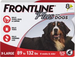 Frontline Plus Flea & Tick Spot Treatment for Extra Large Dogs, 89-132 lbs, 8 Doses (8-mos. supply)