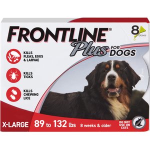 Frontline Plus Flea & Tick Spot Treatment for Extra Large Dogs, 89-132 lbs, 8 Doses (8-mos. supply)