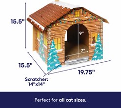 Frisco Holiday Festive Cabin Cardboard Cat House with Silvervine & Catnip slide 2 of 7