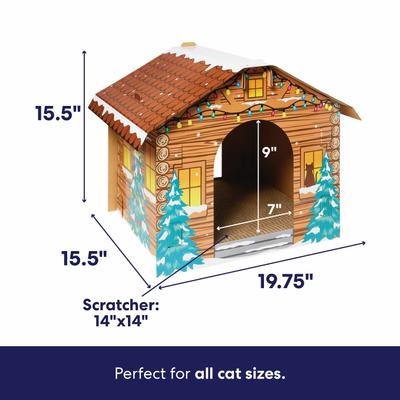 Show full view: Frisco Holiday Festive Cabin Cardboard Cat House with Silvervine & Catnip slide 2 of 9