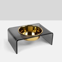 Hiddin Smoke Grey Single Dog & Cat Elevated Bowl, Gold, 6.5-cup slide 2 of 7