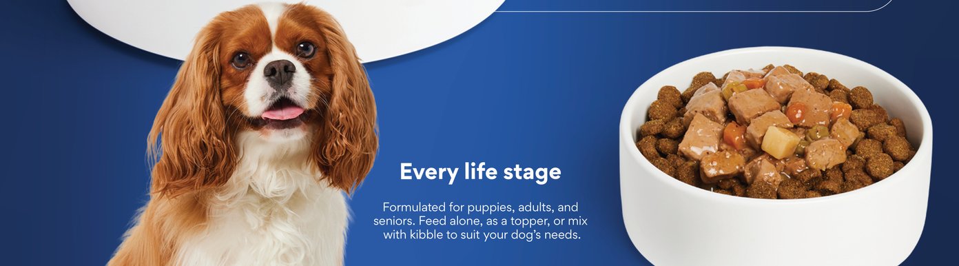 Every life stage. Formulated for puppies, adults, and seniors. Feed alone, as a topper, or mix with kibble to suit your dog’s needs.