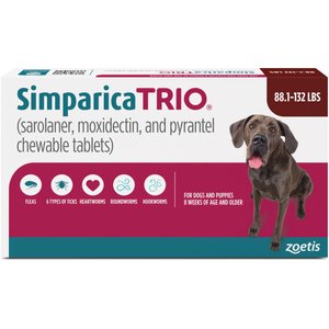 Simparica Trio Chewable Tablet for Dogs, 88.1-132.0 lbs, (Brown Box), 1 Chewable Tablet (1-mo. supply)