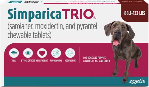 Simparica Trio Chewable Tablet for Dogs, 88.1-132.0 lbs, (Brown Box)