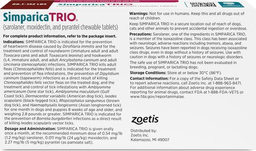 Show full view: Simparica Trio Chewable Tablet for Dogs, 88.1-132.0 lbs, (Brown Box), 6 Chewable Tablets (6-mos. supply) slide 2 of 12