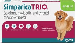 Simparica Trio Chewable Tablet for Dogs, 44.1-88 lbs, (Green Box), 12 Chewable Tablets (12-mos. supply)