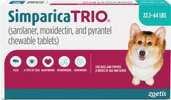 Simparica Trio Chewable Tablet for Dogs, 22.1-44.0 lbs, (Teal Box), 3 Chewable Tablets (3-mos. supply)