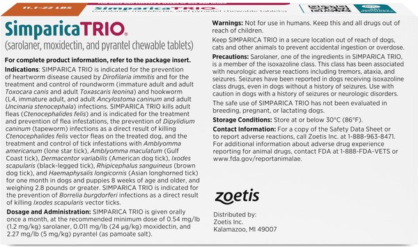 Show full view: Simparica Trio Chewable Tablet for Dogs, 11.1-22.0 lbs, (Caramel Box), 6 Chewable Tablets (6-mos. supply) slide 2 of 13