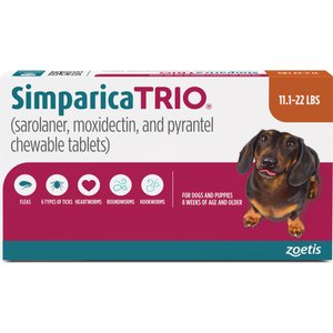 Simparica Trio Chewable Tablet for Dogs, 5.6-11.0 lbs, (Purple Box)