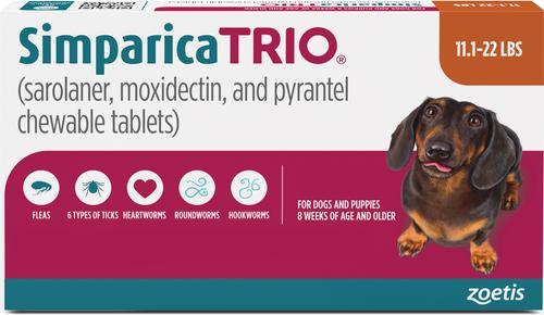 Simparica Trio Chewable Tablet for Dogs, 11.1-22.0 lbs, (Caramel Box)