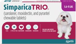 Simparica Trio Chewable Tablet for Dogs, 5.6-11.0 lbs, (Purple Box), 1 Chewable Tablet (1-mo. supply)