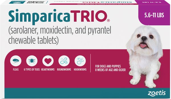 Simparica Trio Chewable Tablet for Dogs, 5.6-11.0 lbs, (Purple Box)