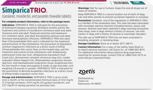 Show full view: Simparica Trio Chewable Tablet for Dogs, 5.6-11.0 lbs, (Purple Box), 6 Chewable Tablets (6-mos. supply) slide 2 of 13