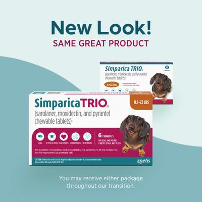 Show full view: Simparica Trio Chewable Tablet for Dogs, 11.1-22.0 lbs, (Caramel Box), 6 Chewable Tablets (6-mos. supply) slide 9 of 13