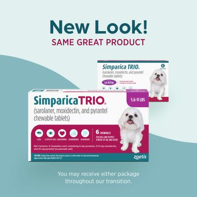 Show full view: Simparica Trio Chewable Tablet for Dogs, 5.6-11.0 lbs, (Purple Box), 6 Chewable Tablets (6-mos. supply) slide 9 of 13