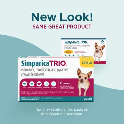 Show full view: Simparica Trio Chewable Tablet for Dogs, 2.8-5.5 lbs, (Gold Box), 6 Chewable Tablets (6-mos. supply) slide 9 of 13