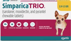Simparica Trio Chewable Tablet for Dogs, 2.8-5.5 lbs, (Gold Box), 12 Chewable Tablets (12-mos. supply)