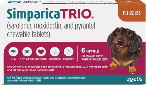 Simparica Trio Chewable Tablet for Dogs, 11.1-22.0 lbs, (Caramel Box)