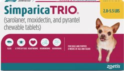 Simparica Trio Chewable Tablet for Dogs, 2.8-5.5 lbs, (Gold Box), 1 Chewable Tablet (1-mo. supply)