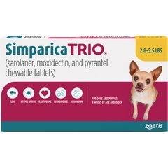 Simparica Trio Chewable Tablet for Dogs, 2.8-5.5 lbs, (Gold Box), 1 Chewable Tablet (1-mo. supply)